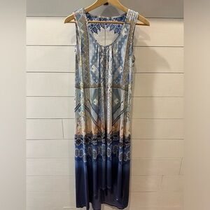 Unity World Wear Blue and Cream Patterned Maxi Dress- size Medium